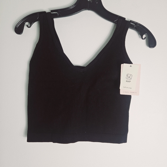 Kkp Movement Solid Rib Brami Crop Tank Top - Picture 2 of 4